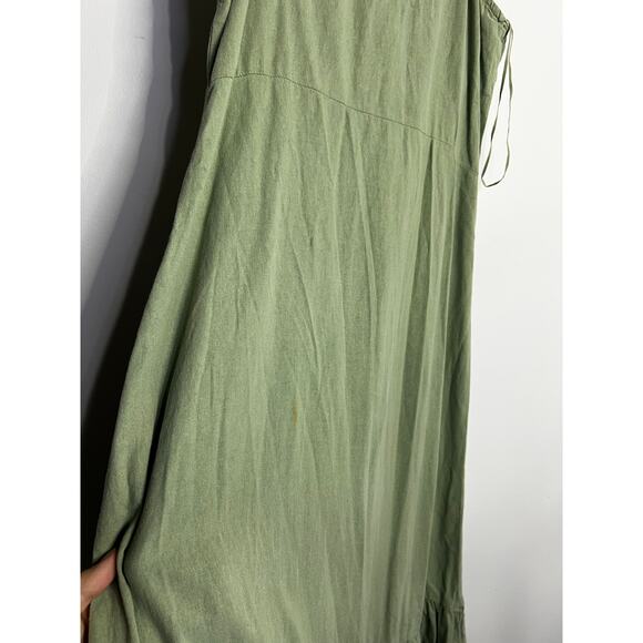 Zara New Size L Green Khaki Linen Blend Ruched Bodice Button Down Midi Dress - Picture 6 of 6